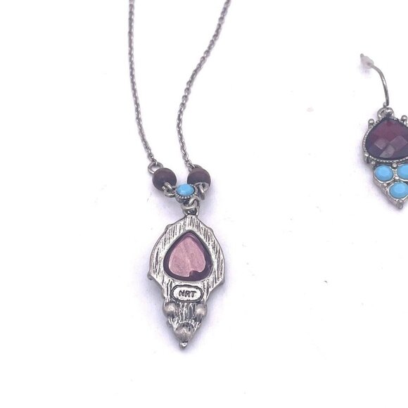 NRT Inspired Beaded Gemstone Drop Necklace & Earring Set Silver Tone 15-18 Inch - Picture 4 of 4